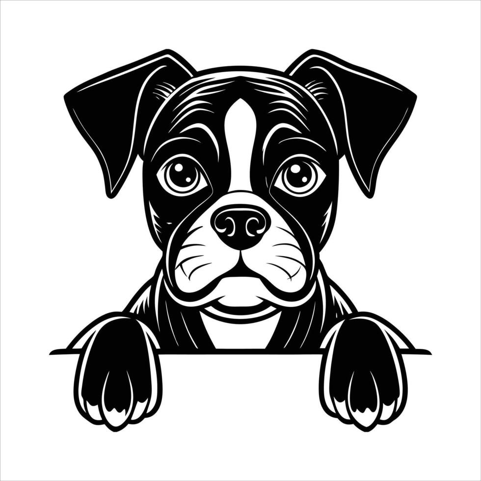 Minimalist Black And White Cartoon Boxer Dog vector