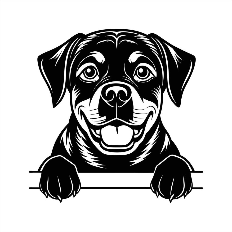 Realistic rottweiler head in a silhouette vector