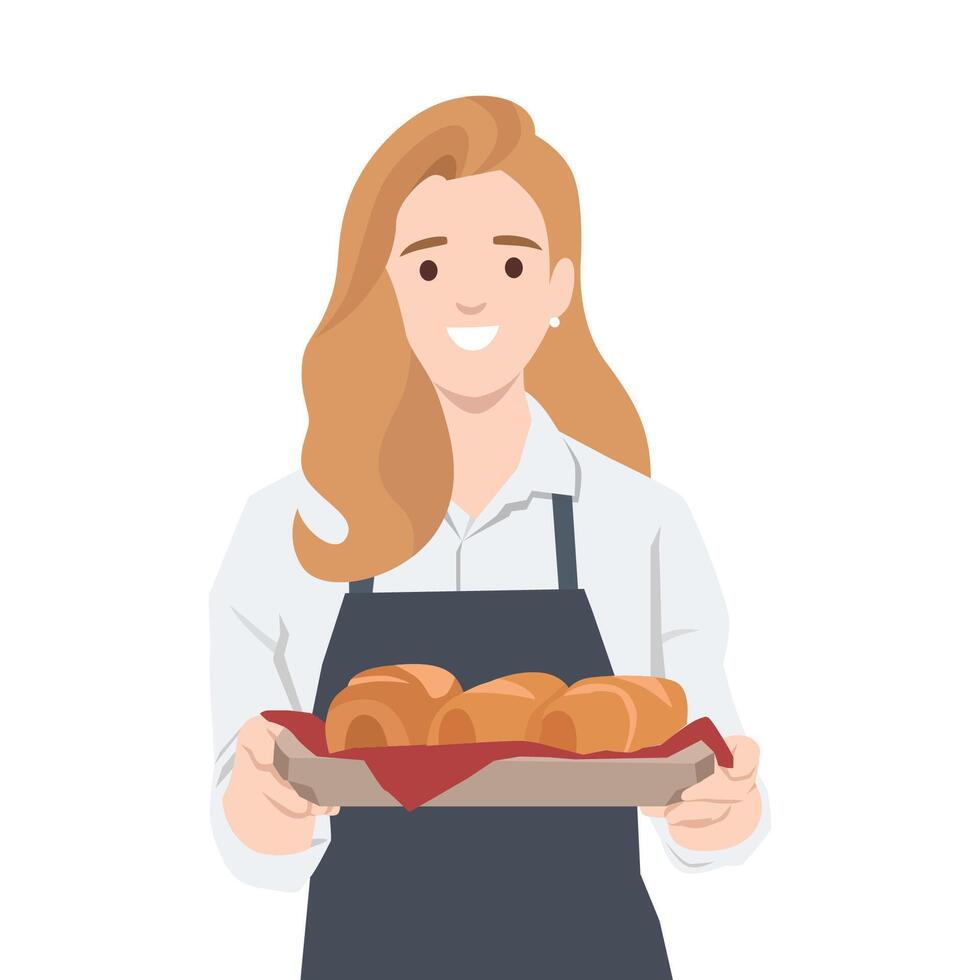Baker Presenting Freshly Baked Bread. Symbolizing passion and dedication to the art of baking. vector