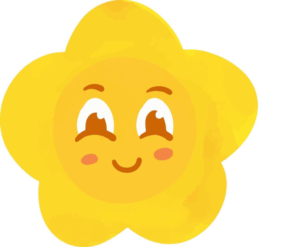 cheerful illustration of a bright sunflower with a happy smile. vector