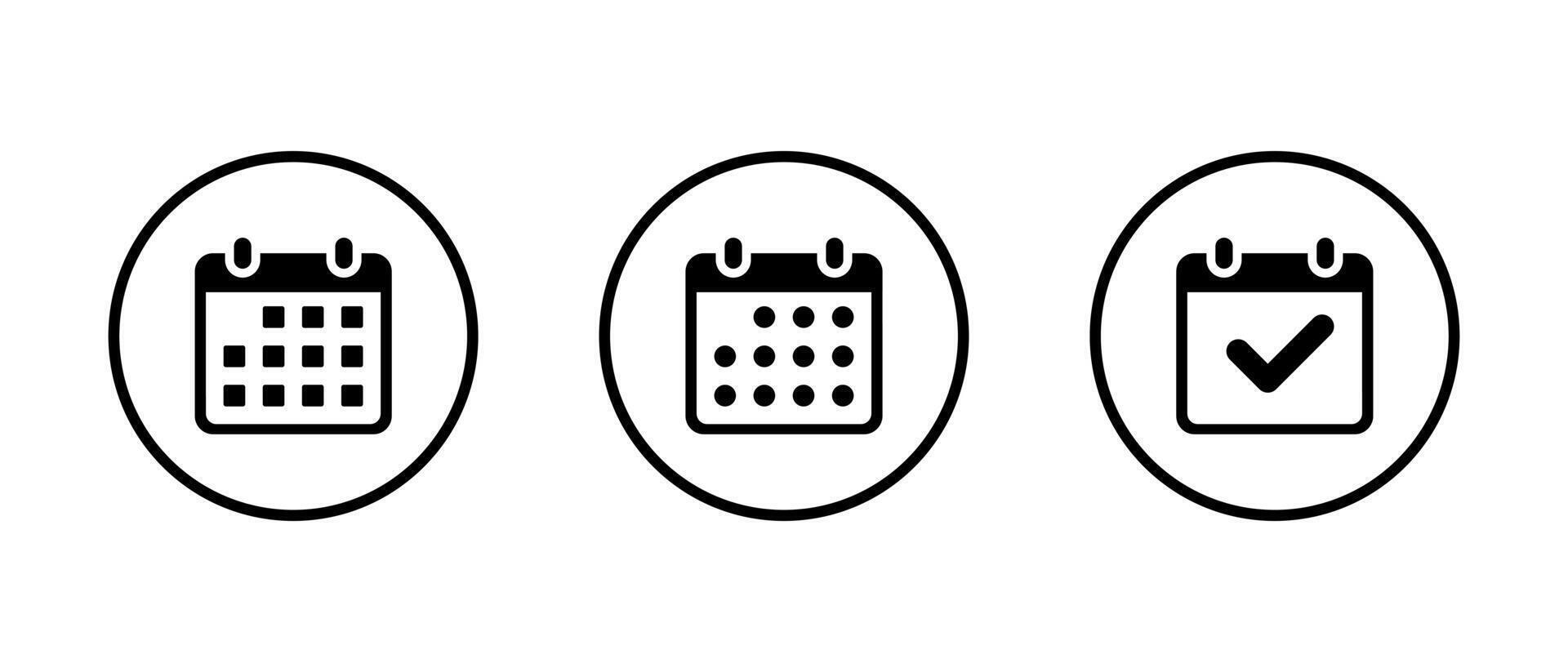 Calendar, event planner icon set on circle line. Deadline, date, reminder organizer sign symbol vector
