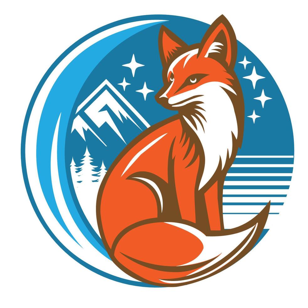 Fox and moon with blue mountain in the background vector