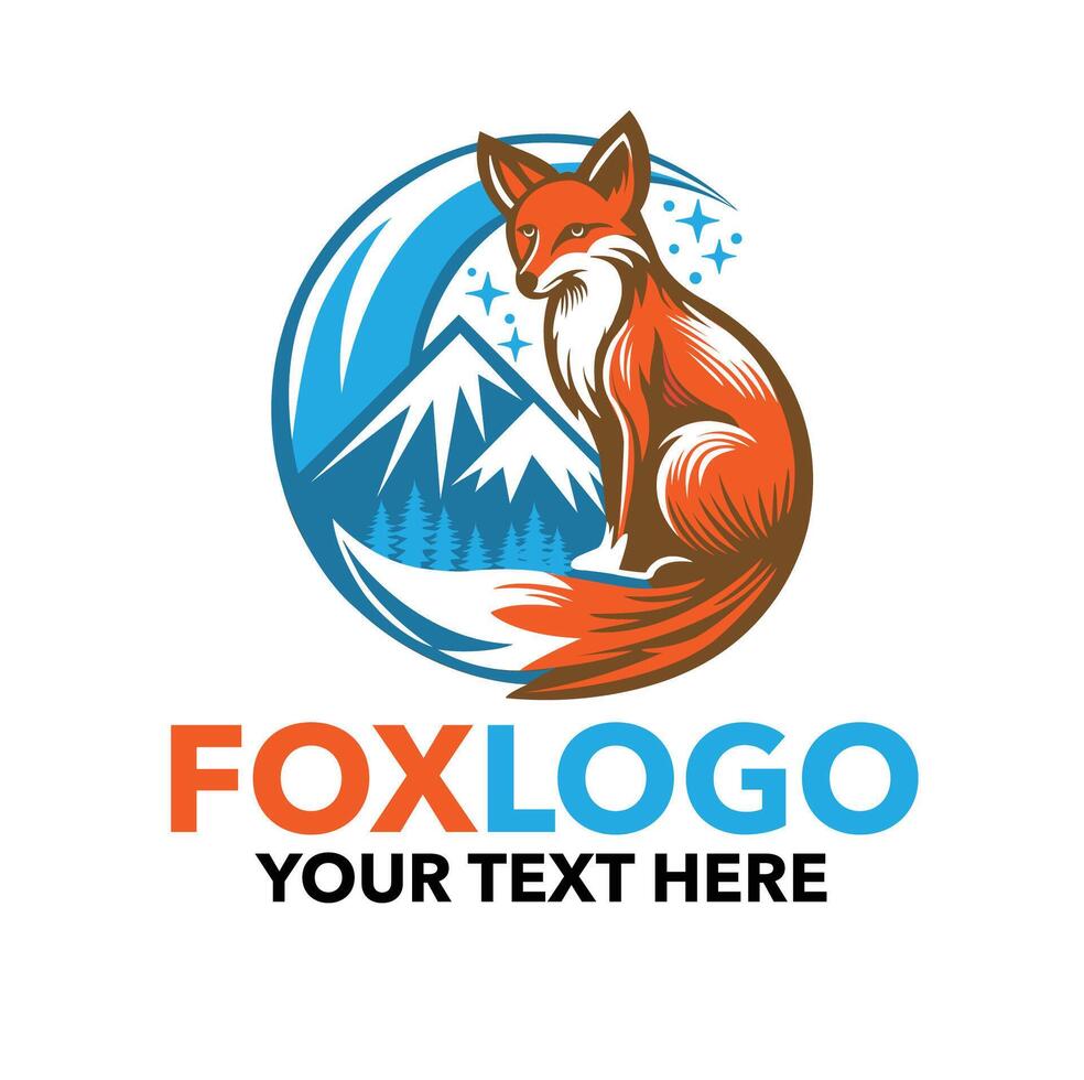 Fox Moon and Mountain Logo vector