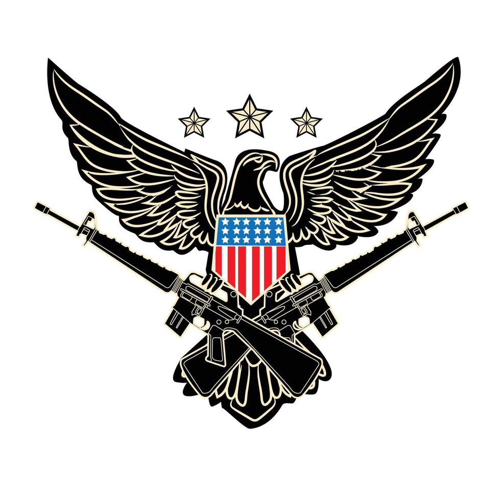 American Eagle with riffle outline patch vector
