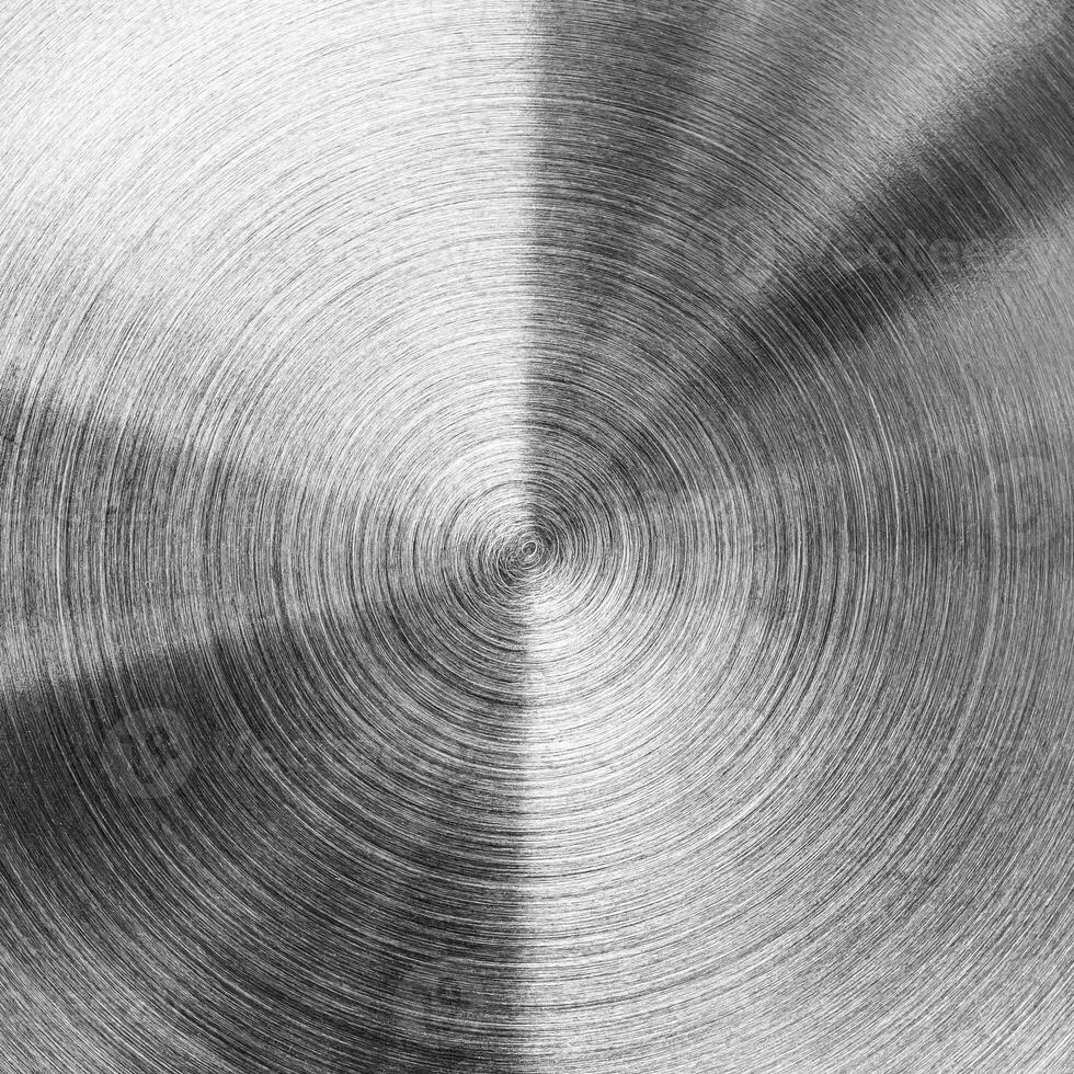 Stainless steel or aluminium circular shiny metal texture. Abstract metallic background. Circle shape. photo