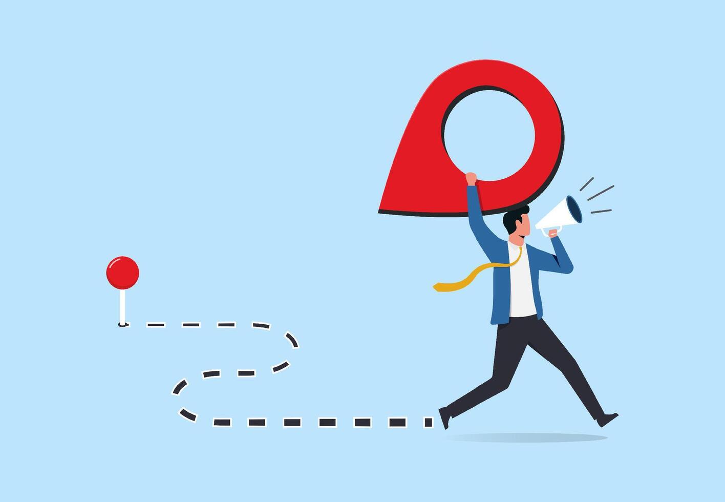Business relocation moving office to new location address concept, Manager carry address pin and hold megaphone to announcement vector