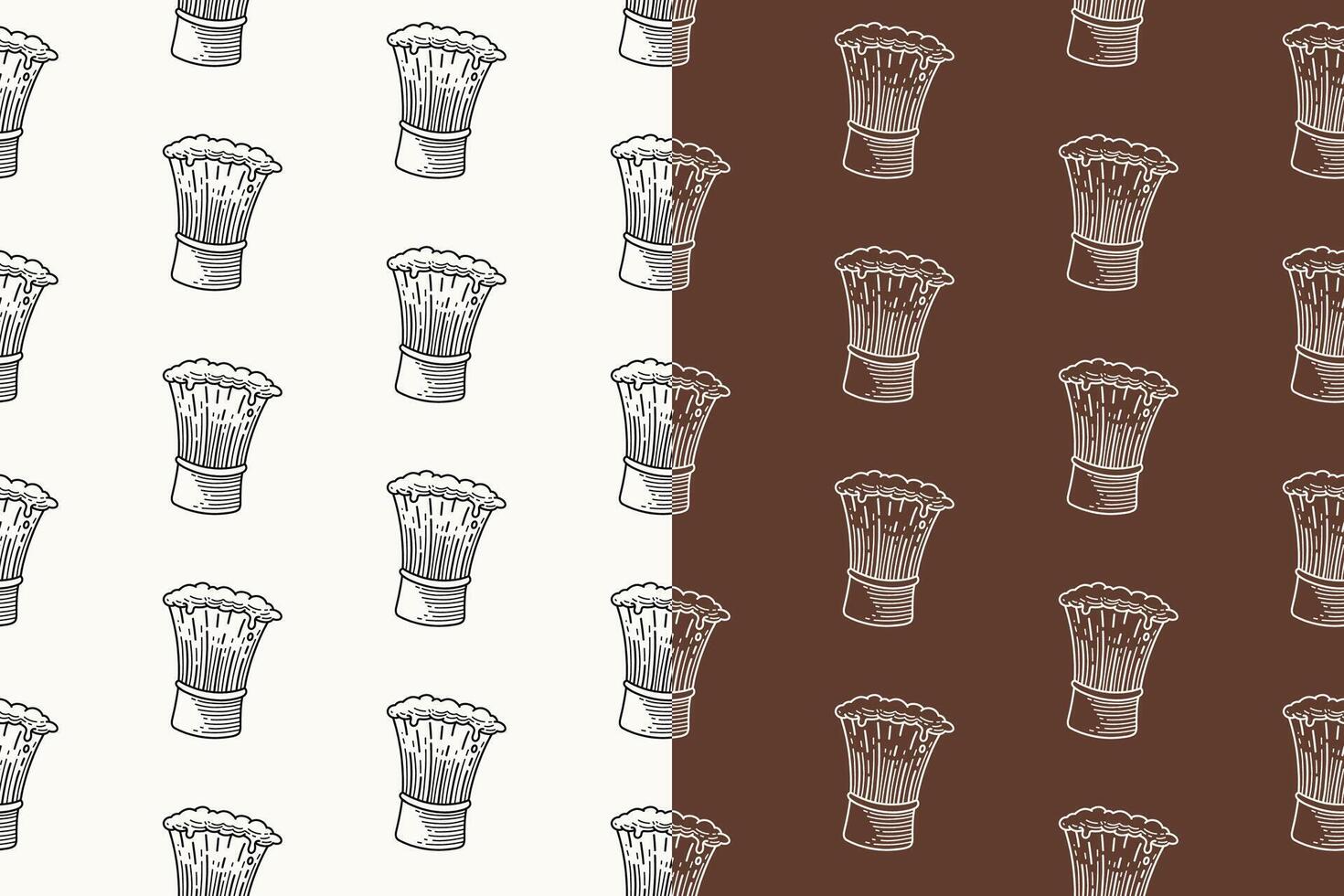 barber shaving brush with foam doodle seamless pattern on brown white background set. barber brush kit with cream engraving pattern background. retro brush shaver background for barbershop merchandise vector