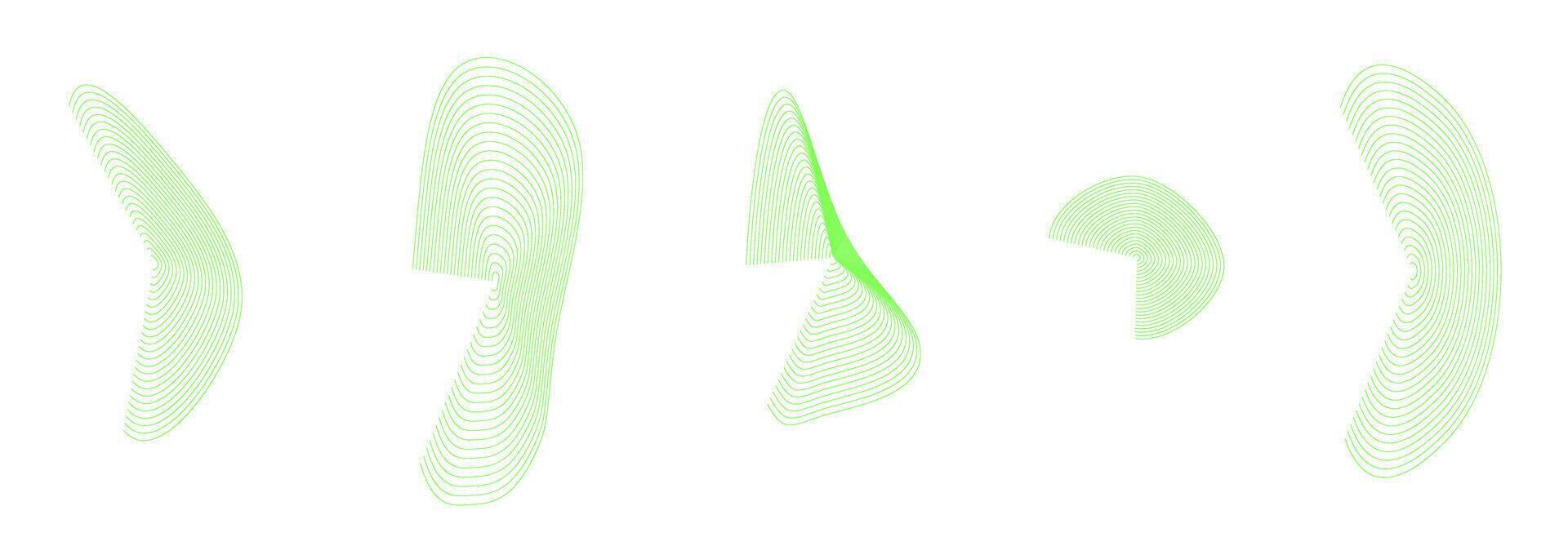Dynamic amorphous shapes, green abstract fluid forms, and liquid shapes made of lines with a blend effect. modern design elements. vector