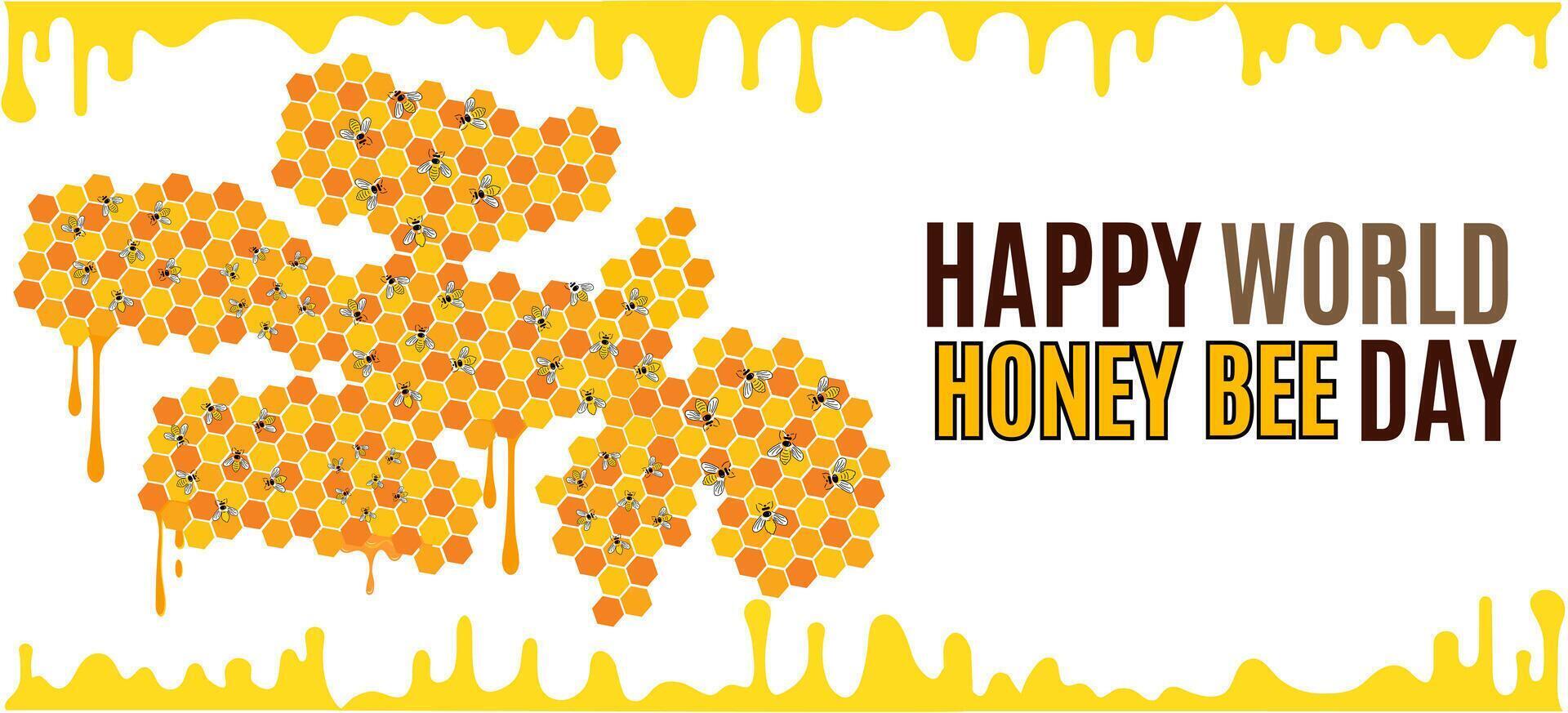 Little bees and honeycomb background suitable for world honey bee day. vector