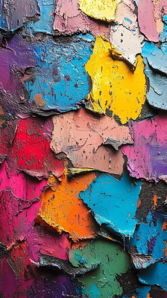 Vibrant layers of peeling paint showcasing an artistic display of colors in urban settings. photo
