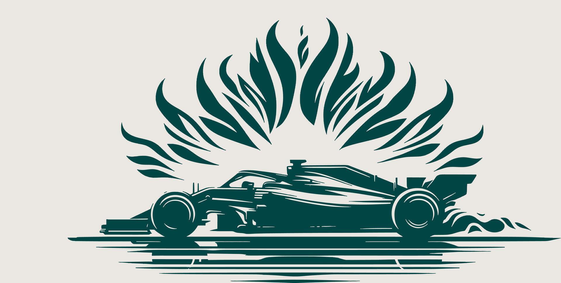 A racing car with flames on it with a white background. vector