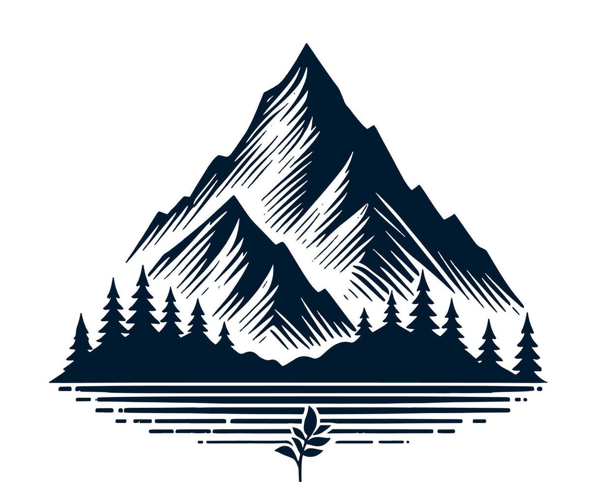 Mountain landscape with trees and a lake illustration vector