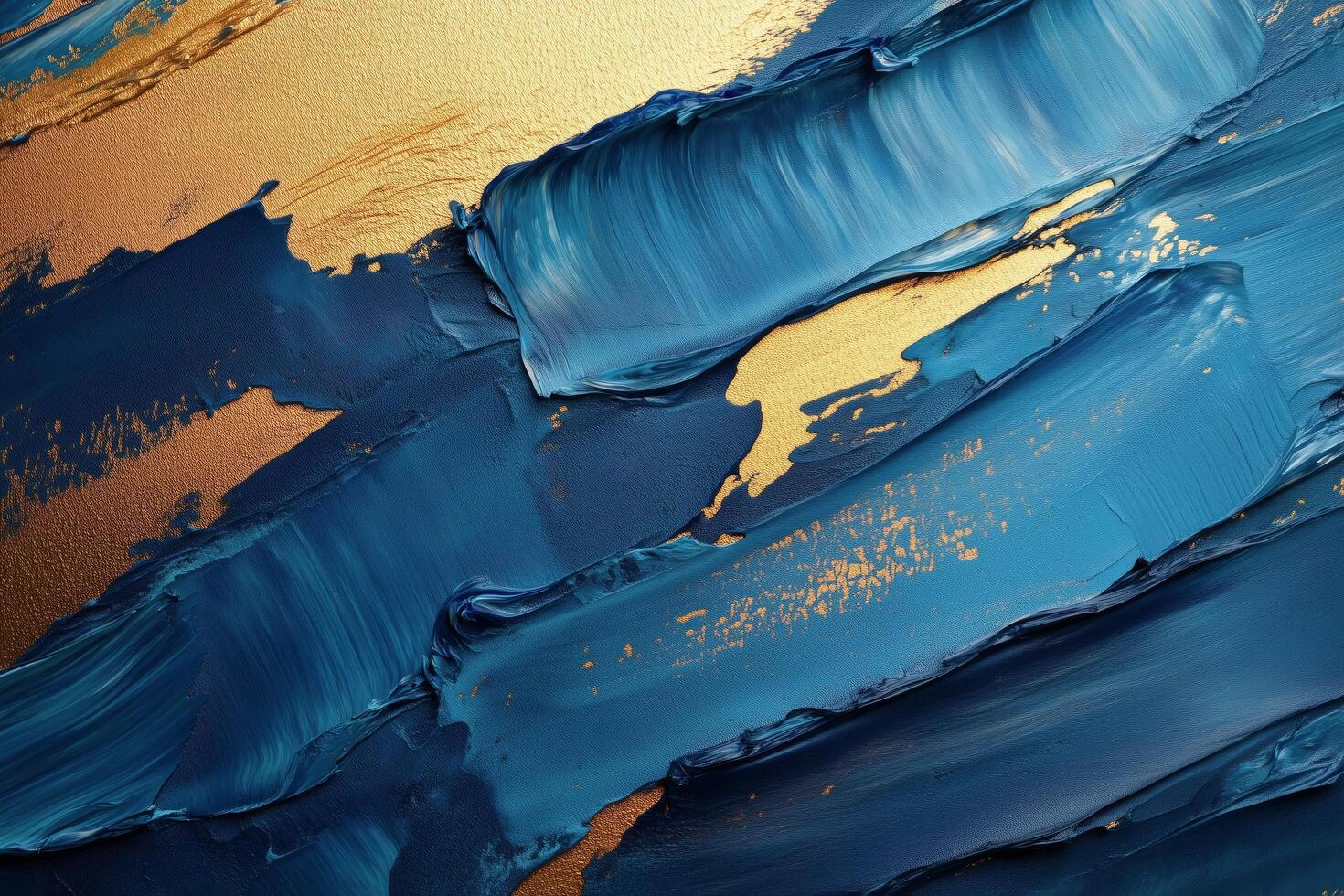 Bold blue and gold abstract painting with textured strokes for a striking visual contrast. photo