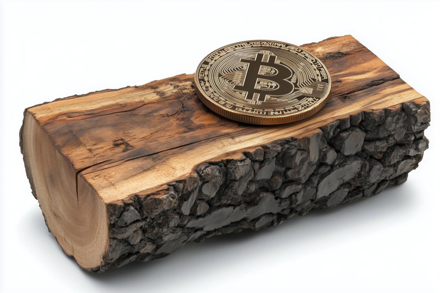 Bitcoin on a wooden log symbolizes the intersection of nature and digital currency innovation. photo
