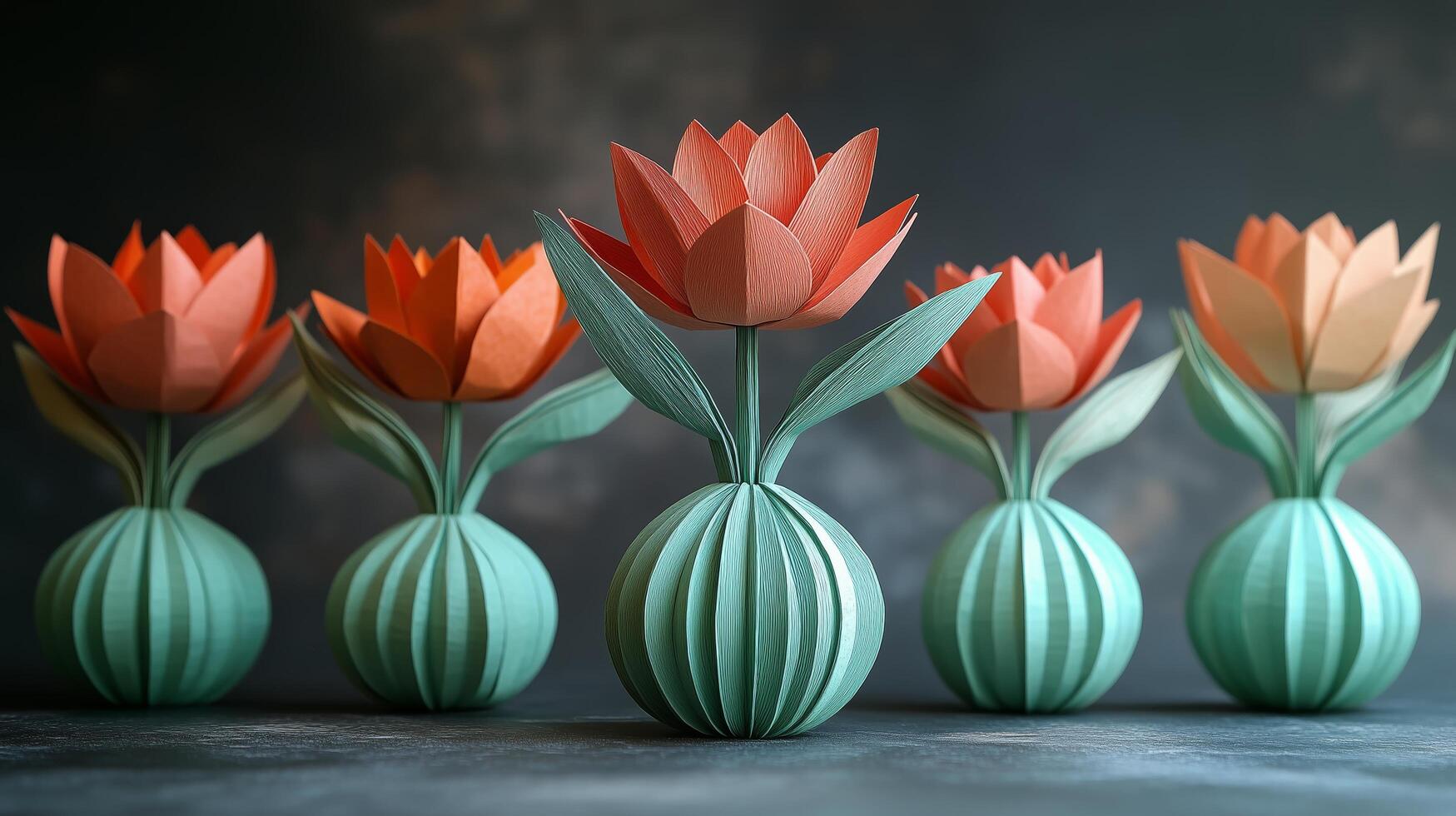 Colorful paper flowers arranged in creative vases showcase craftsmanship and artistry in floral design. photo