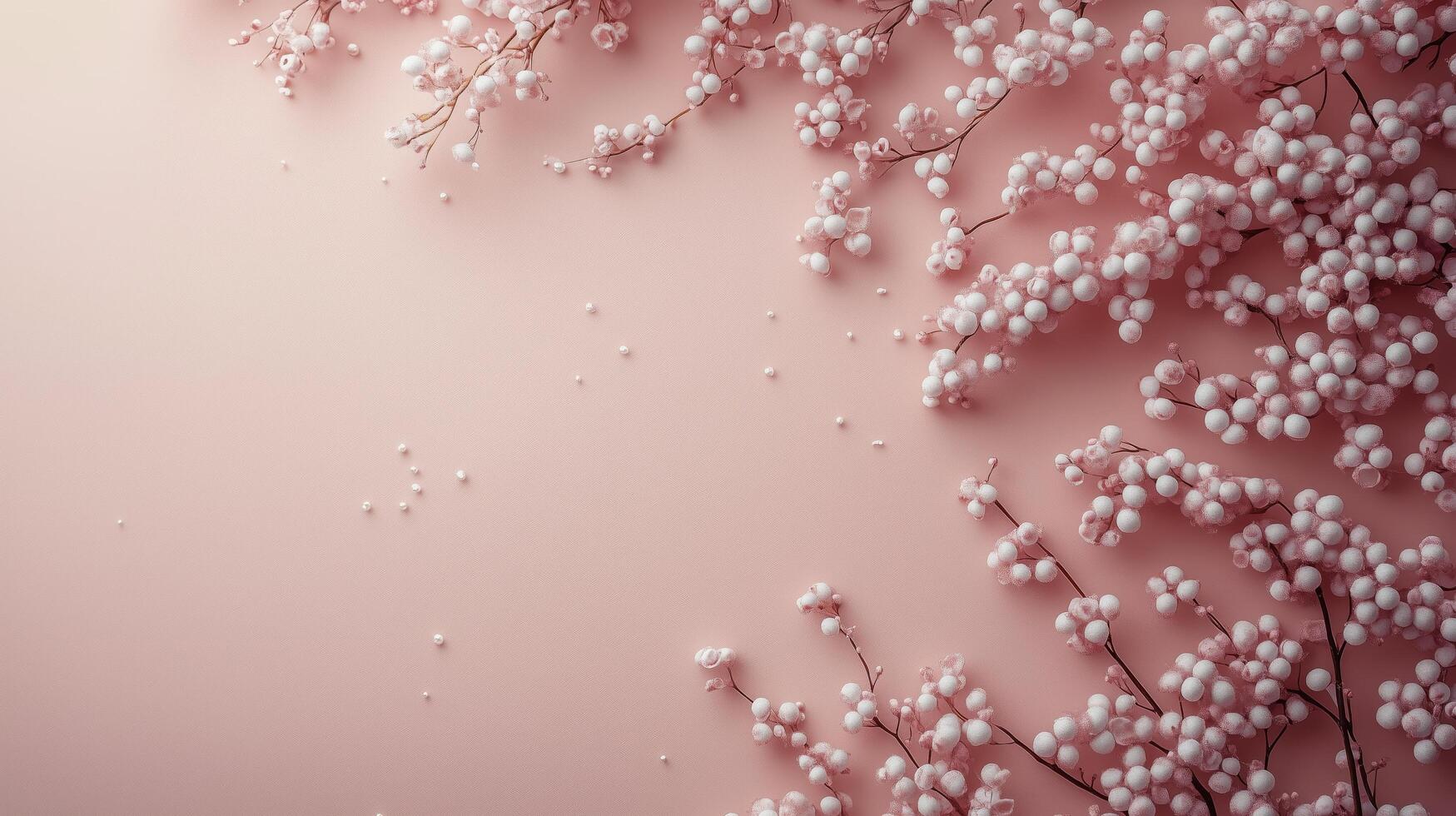 Delicate pink blossoms arranged on a soft pink background for a serene aesthetic. photo