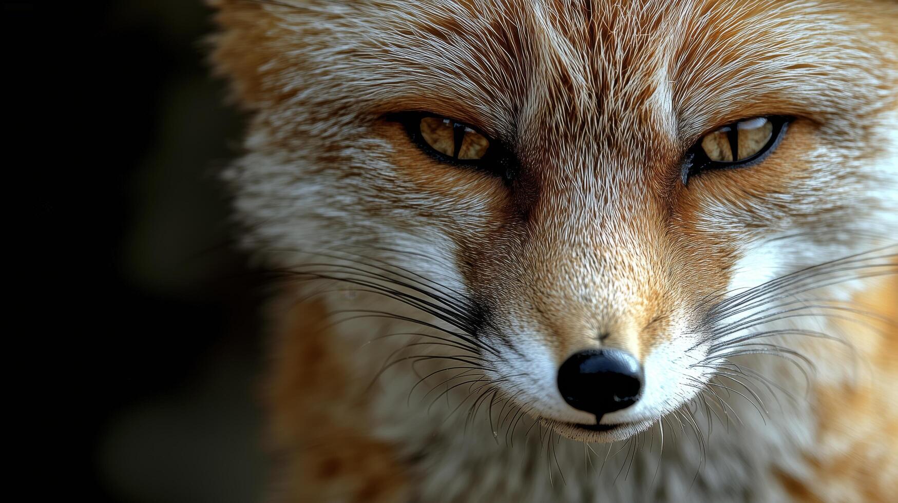 Close view of a fox displaying sharp features and intense gaze in a natural habitat during daylight. photo