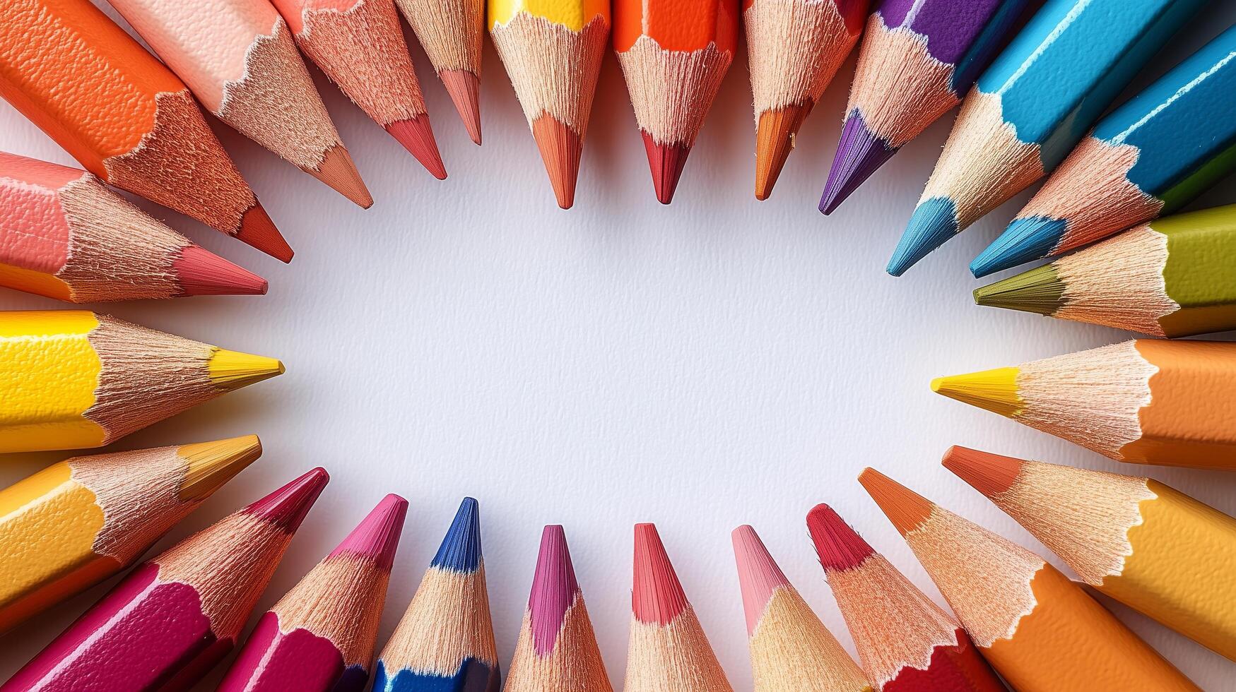 Colorful array of pencils arranged in a circular pattern on a white background. photo