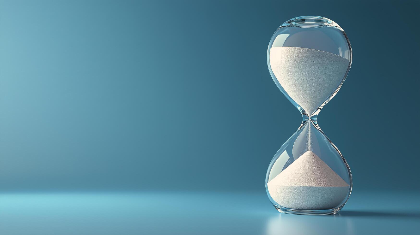 Elegant hourglass on a blue background captures the passage of time effectively and artistically. photo