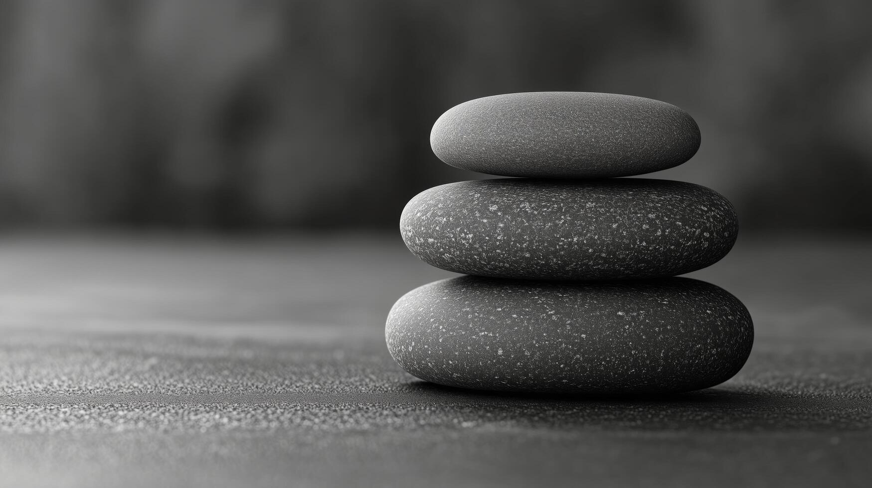 Stacked smooth stones in calming arrangement on a textured surface in monochrome. photo