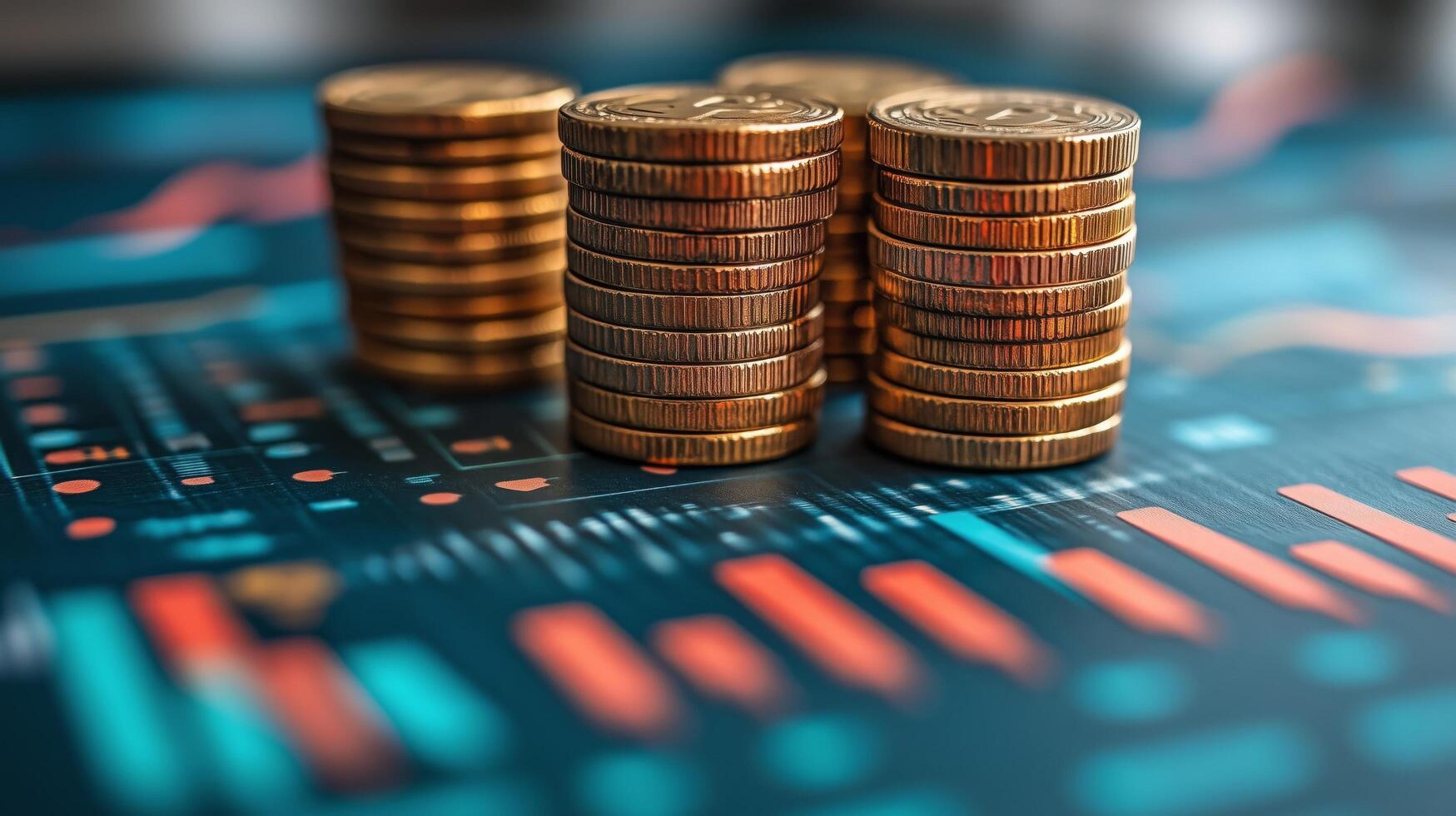 Stacks of coins on a financial chart highlighting investment trends and market analysis. photo