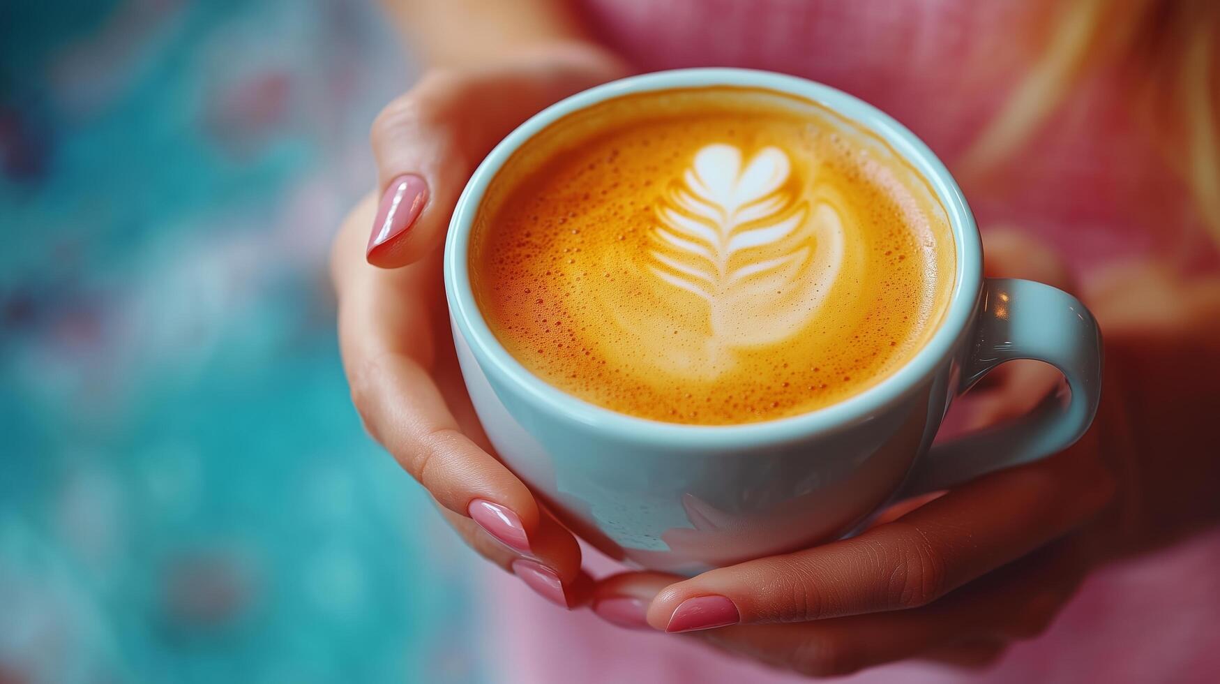 Enjoying a beautifully crafted latte with heart design in a cozy cafe setting. photo