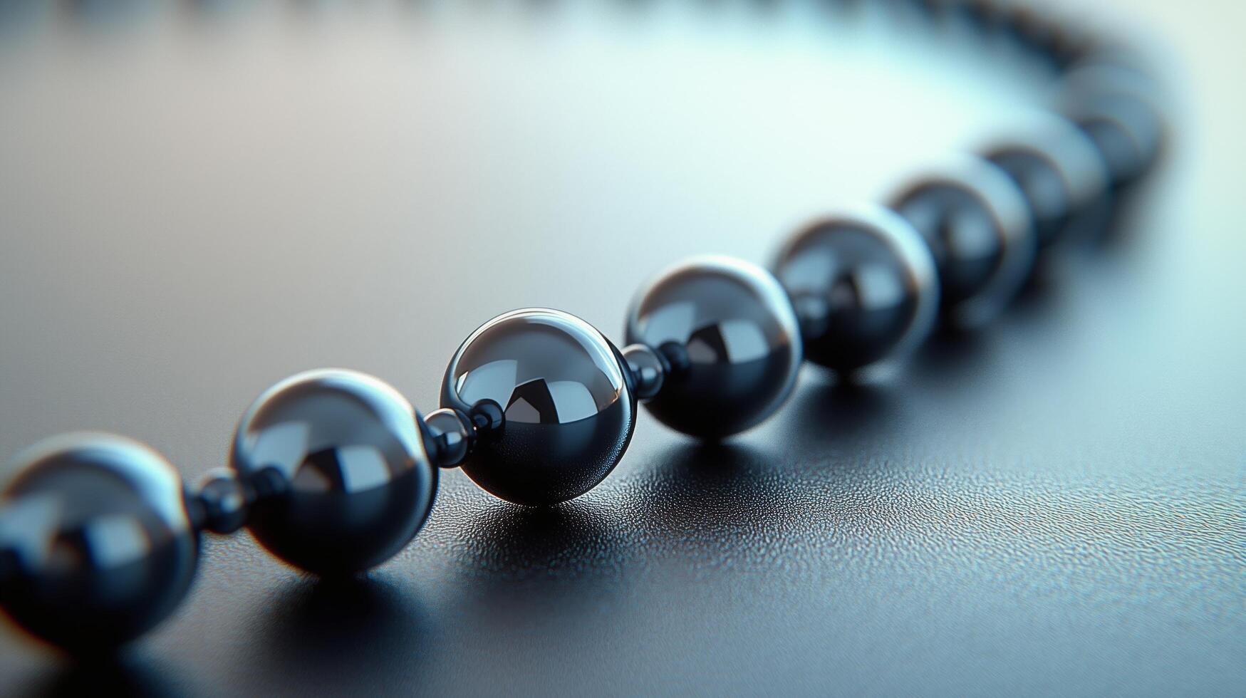 Elegant black beads arranged on a polished surface showcasing their shine and design. photo