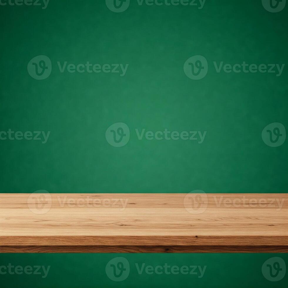 wooden table template, desk mockup, tabletop, front view, isolated on green photo