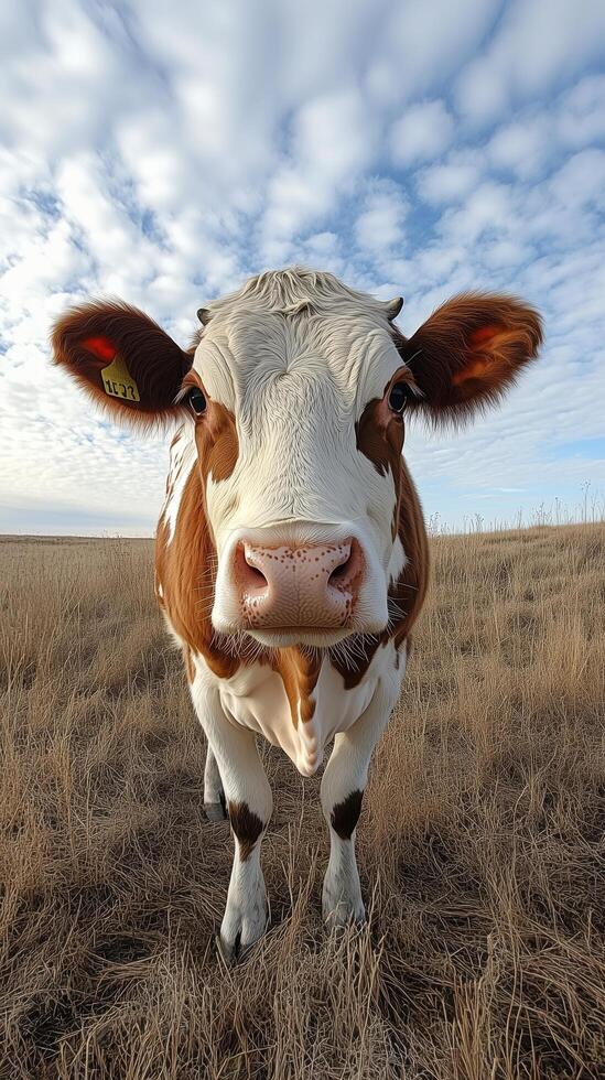 A cow standing in a field photo