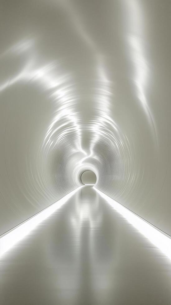 Light reflections create a striking visual journey through a modern tunnel interior. photo