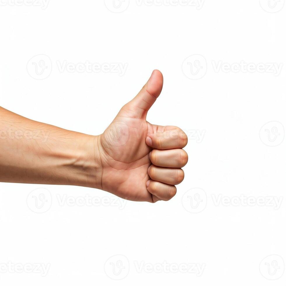 A hand with a thumb up on a white background photo