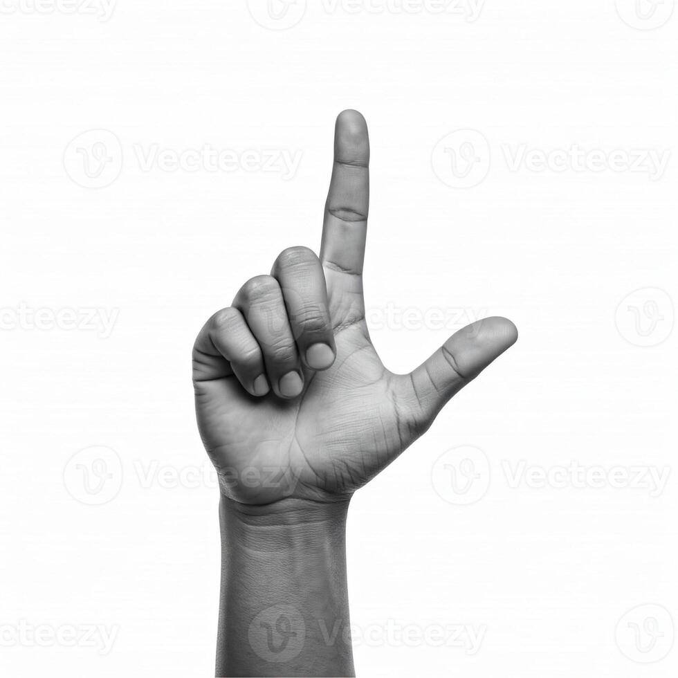 A black and white photo of a hand with fingers up
