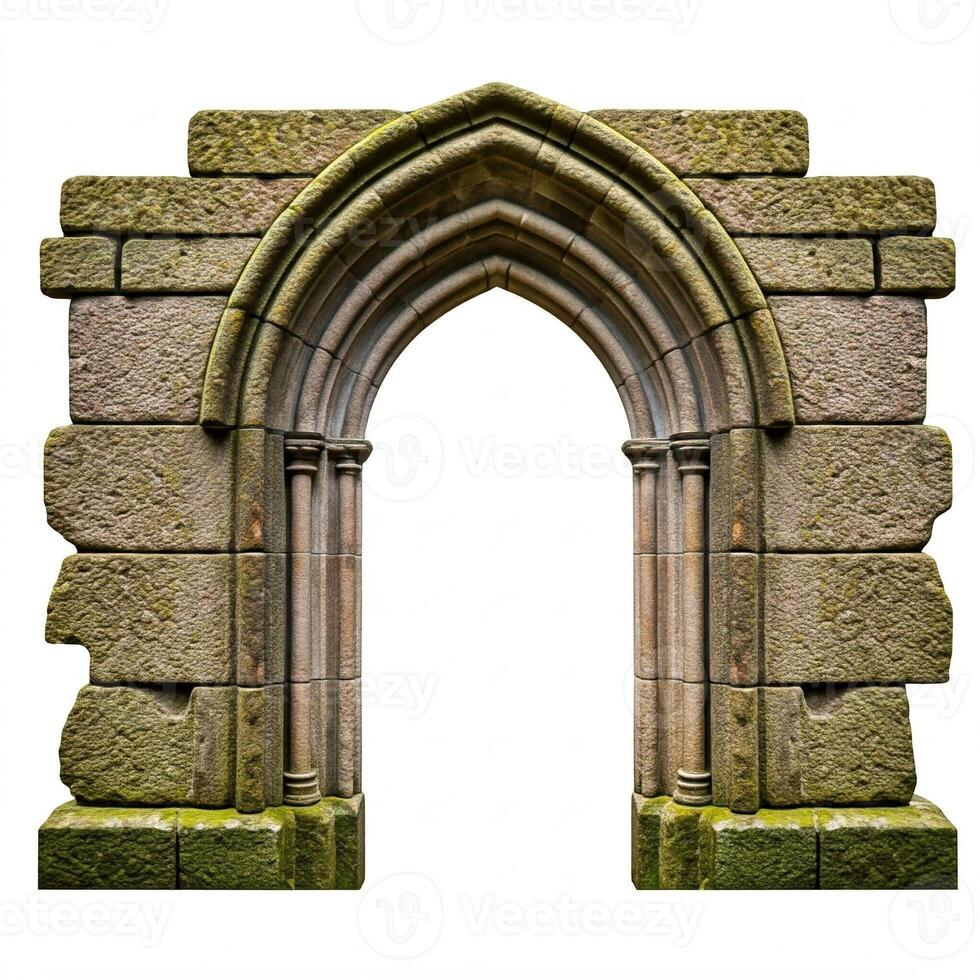 An archway with a stone wall and a stone arch photo