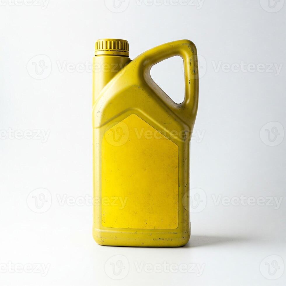 A yellow plastic jug of oil on a white background photo