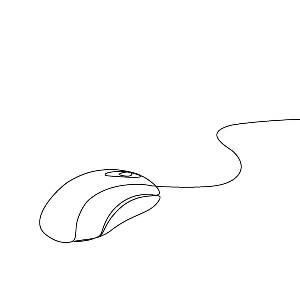 Mouse computer in one continuous single line art drawing. Minimal art style. Computer mouse equipment continuous line art illustration. vector