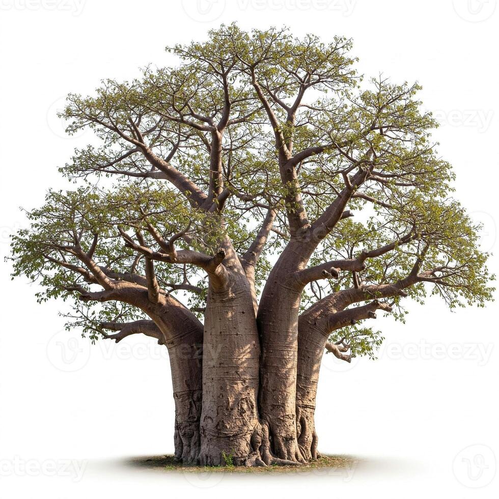 A large baobab tree is shown on a white background photo
