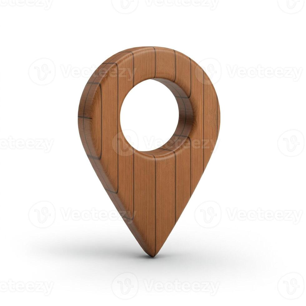 Map pointer wooden icon on white background images photo