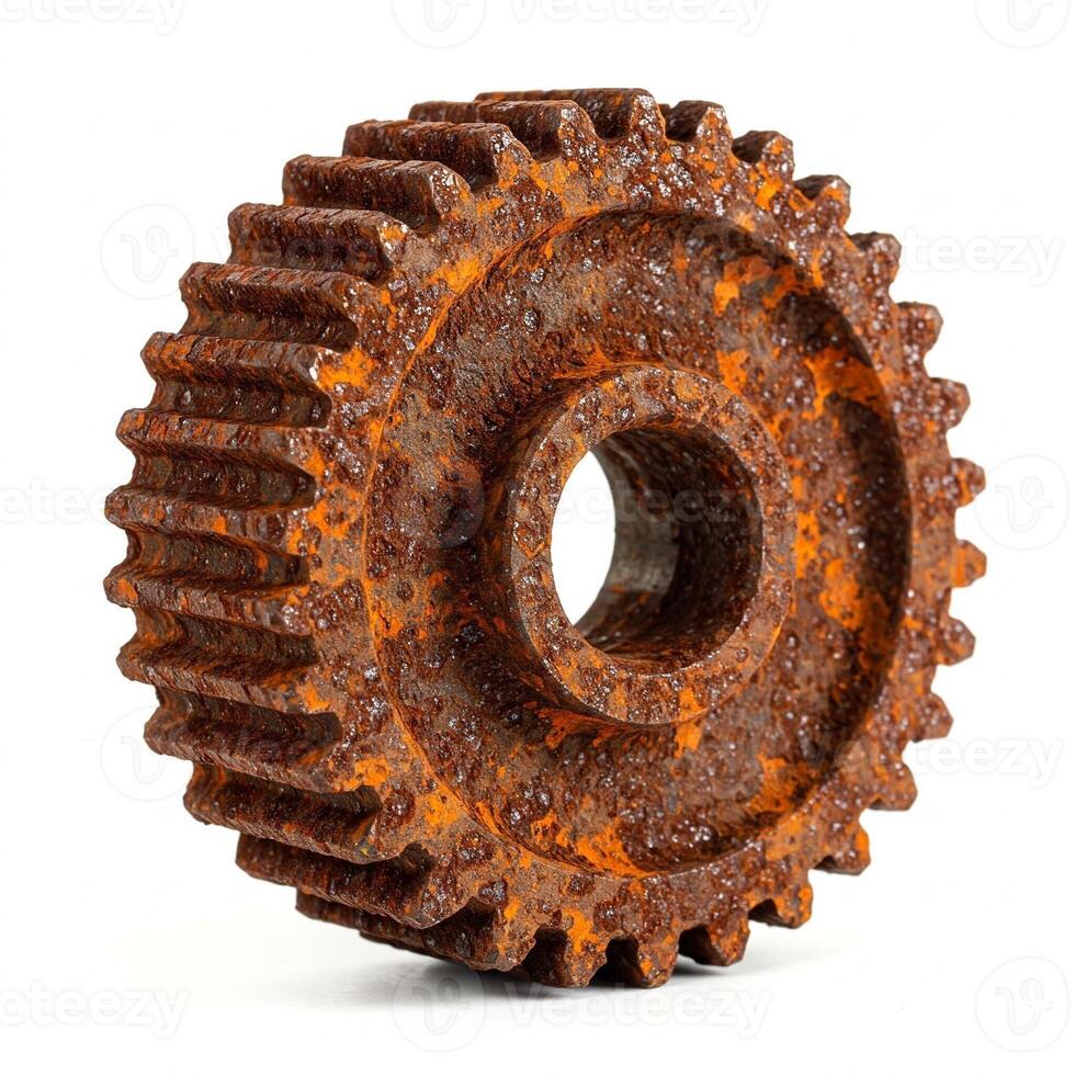 A rusty gear on a white background photo