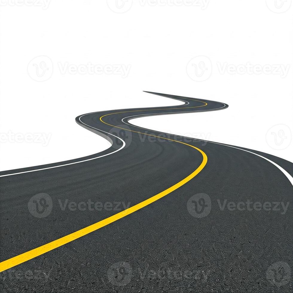 An empty road with yellow lines going down it photo