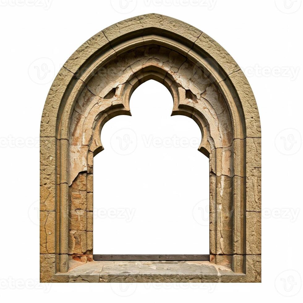 An old window with a stone arch on it photo