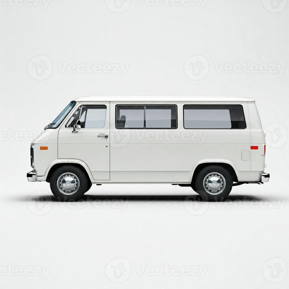 A white van is shown in front of a white background photo