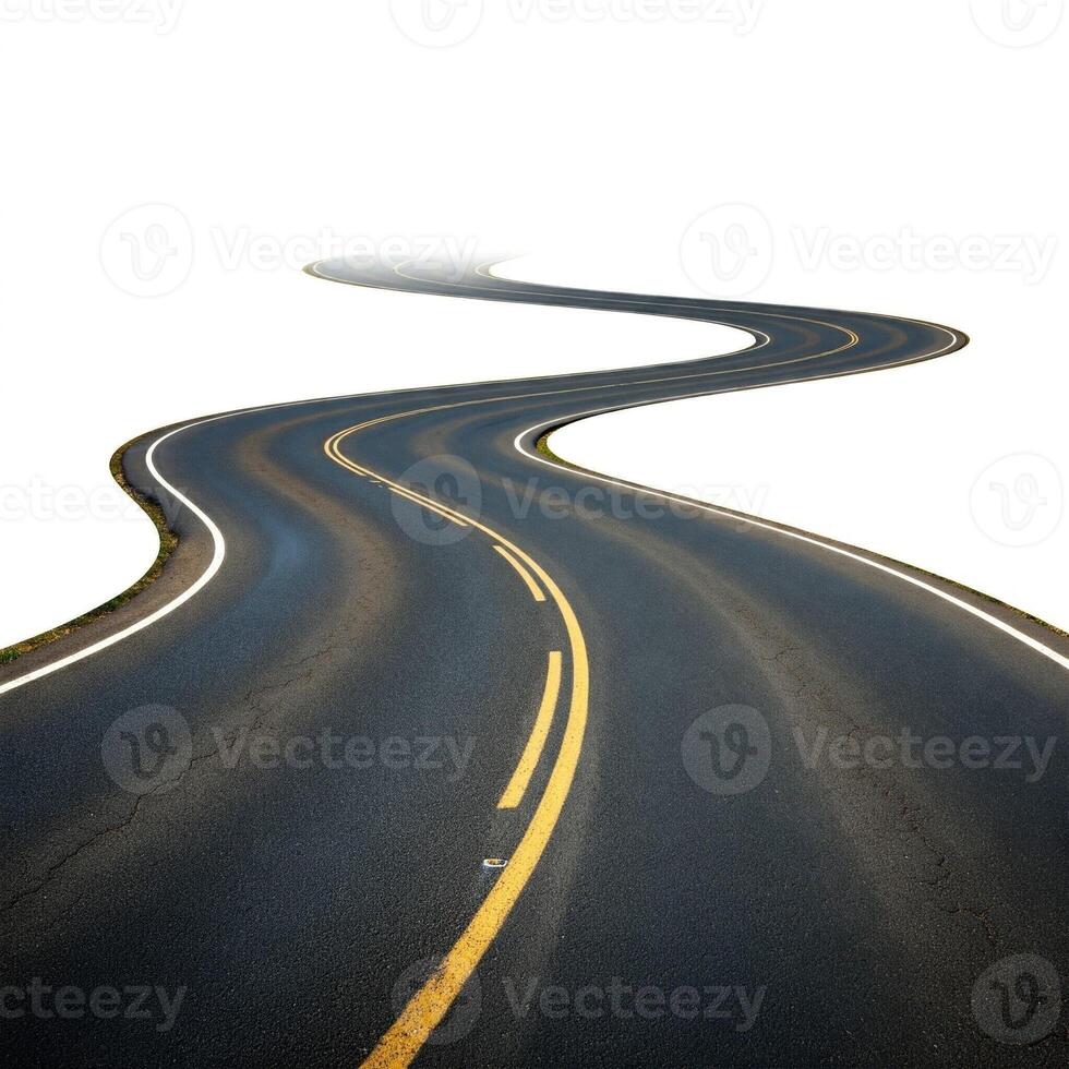 An empty road with a curved line photo