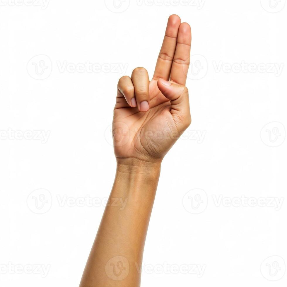A person is making the sign for five photo