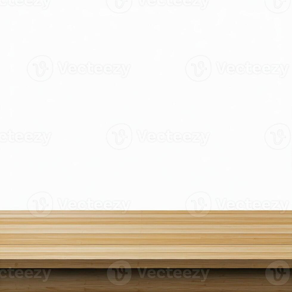 Wooden table with white background photo