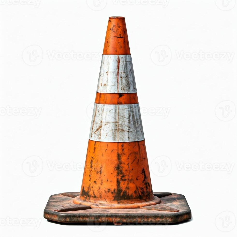 A traffic cone is shown on a white background photo