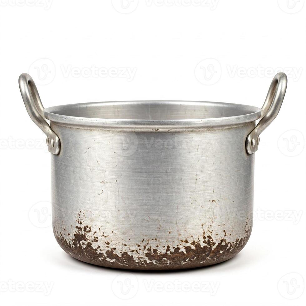 A metal pot with handles on a white background photo