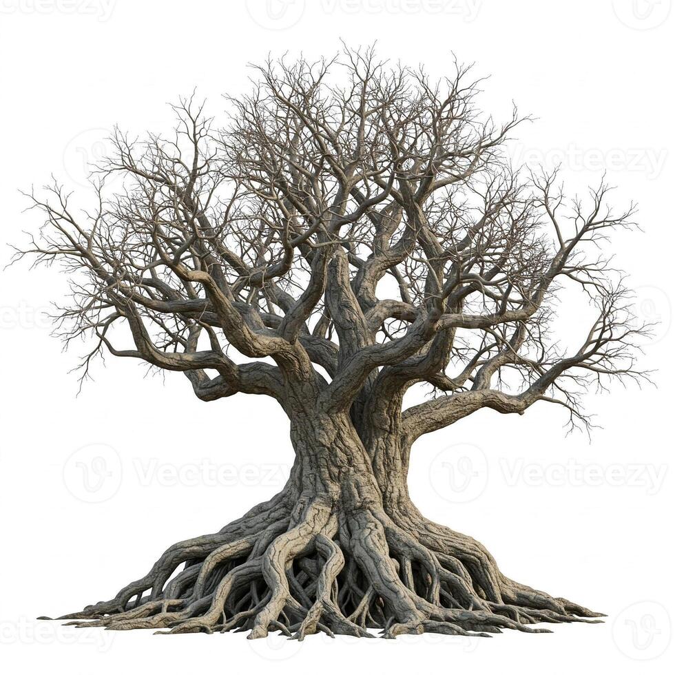 A large tree with no leaves is shown photo