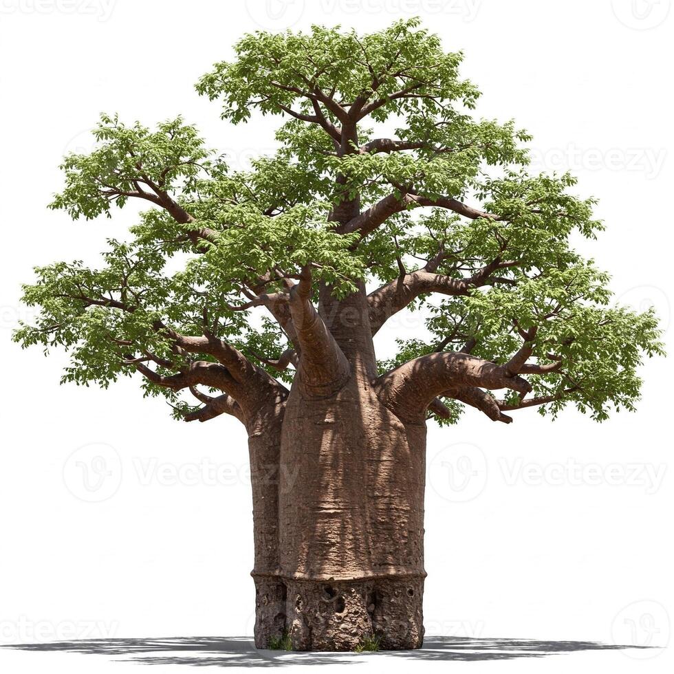 A large baobab tree is shown on a white background photo