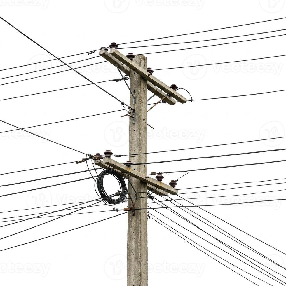 A telephone pole with wires and wires on it photo
