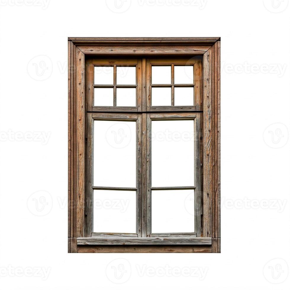 An old wooden window with a white background photo